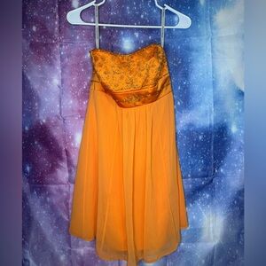 David’s bridal strapless orange formal dress